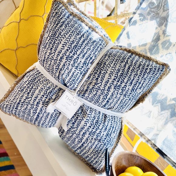 Other - BLUES JUTE TRIM PILLOW SET- BLUE/ WHITE